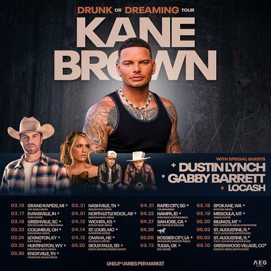 kane brown tour dates and locations