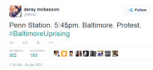 2015-05-27 14_21_29-deray mckesson on Twitter_ _Penn Station. 5_45pm. Baltimore. Protest. #Baltimore